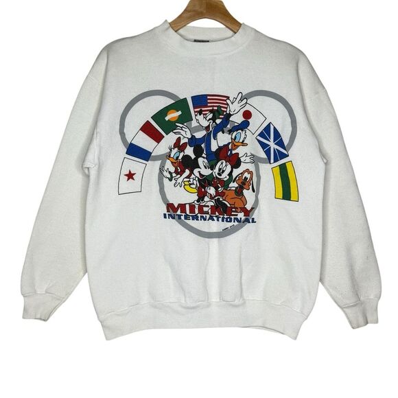 Disney Other - Disney Epcot White Mickey International Flags Jerry Leigh Sweatshirt Men’s Sz M